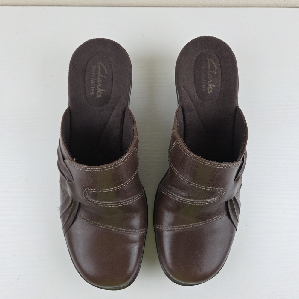 Clarks Bendables 62896 Dark Brown Leather Slip On Comfort Mule Clogs Wmns Sz 8 M - Picture 4 of 12